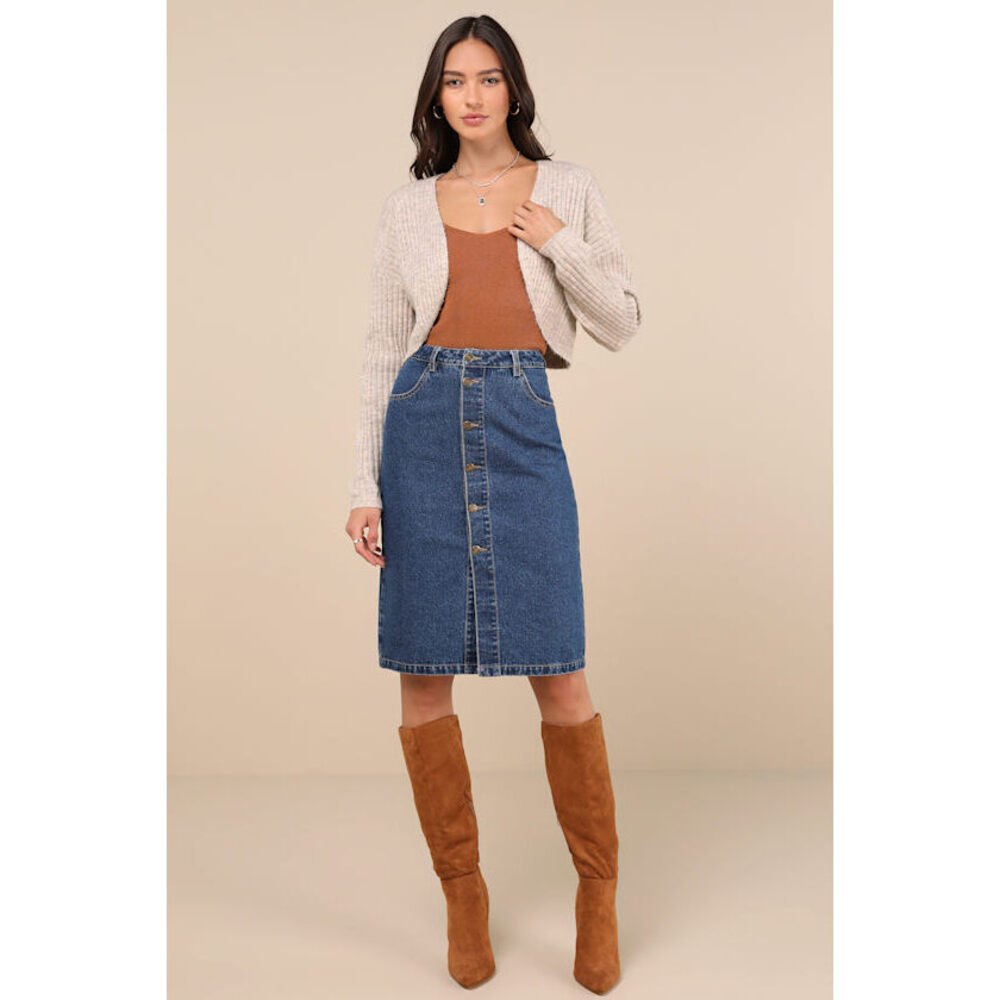 Lulus Admirable Attitude Medium Wash Denim Button-front Midi Skirt
